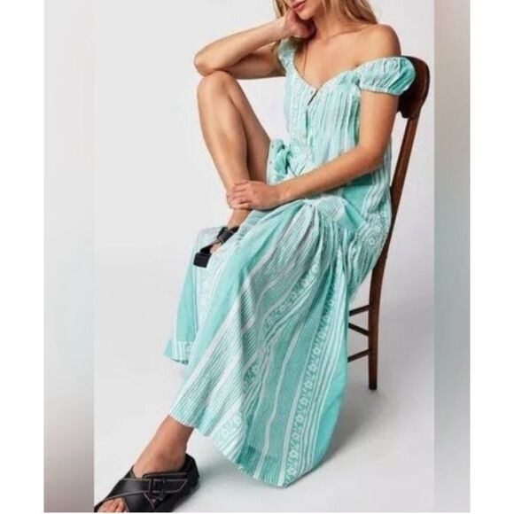 FREE PEOPLE Mabel Maxi Dress in Teal Undyed Combo Size Small / NWOT - Picture 2 of 10
